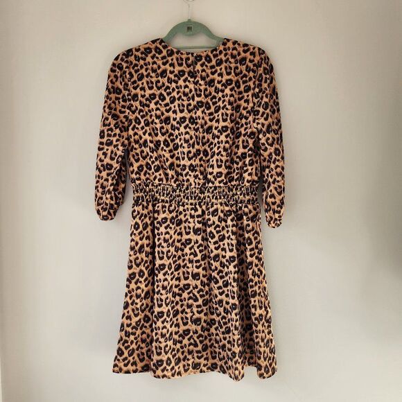 NWT Sam Edelman Leopard Print Smocked Waist A-Line Dress (4) - Picture 3 of 7